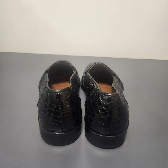 Magnanni Black Crocodile Leather Penny Loafers Shoes Size 8